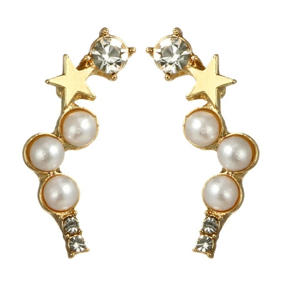Dainty Star Pearl Earrings, Delicate Earrings, Gold Pearl Star Earrings,  Pierci - Picture 3 of 4